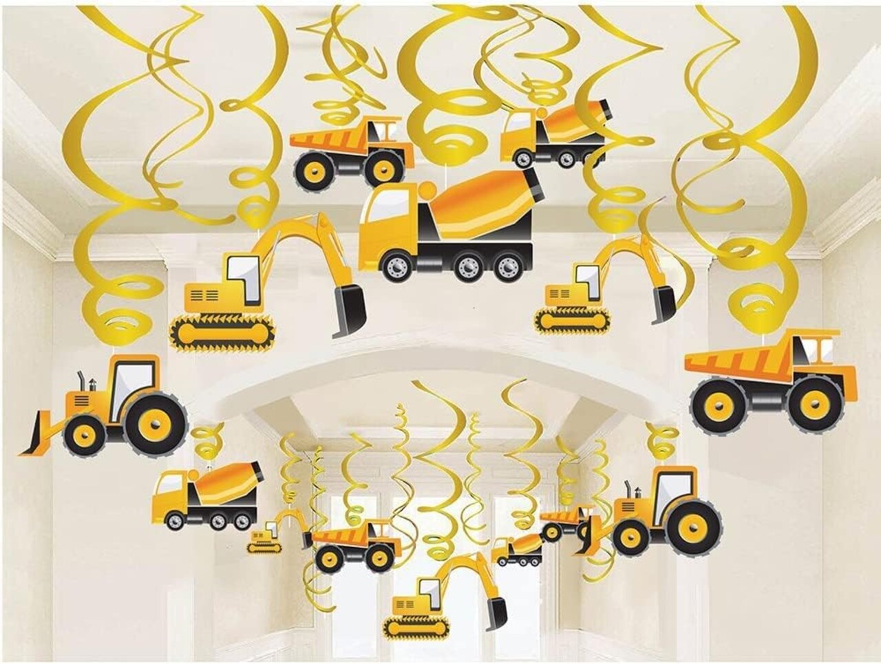 30PCS Construction Hanging Swirls Decorations - Car Excavator Bulldozer Birthday Party Ceiling Swirls Decor for Birthday Party, Baby Shower